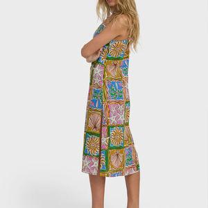 Wholesale beach print loose-fitting lightweight split-hem swimsuit cover-up luxury 100% cotton midi <b>dress</b> - Product Image 4