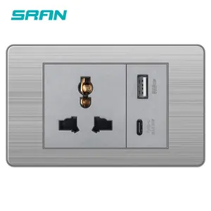 Soket Outlet Modular tiga pin, Soket Daya stop kontak dengan pengisian cepat Usb dan Tipe C