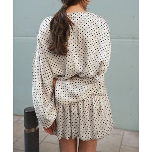 Robe Courte <span class=keywords><strong>Femme</strong></span> Personnalisée à Manches Longues à Pois, Col Rond, Fermeture Boutonnée, Taille Élastique – Idéale pour Soirées et Clubs - Product Image 2