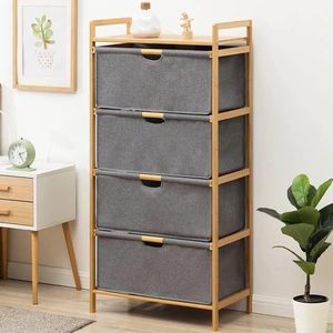 Cesta de Almacenamiento Independiente LEDIN de Bambú Natural con 4 Niveles y Cajones, Organizador de Ropa para Dormitorio, Baño y Lavadero - Product Image 3