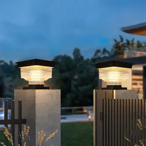 Outdoor Aluminum Pillar Lights Waterproof Post Solar Powered Led Gate Light Luminous