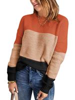 Pull à col rond à manches longues pour femmes, tendance, avec blocs de couleurs, adapté à un usage quotidien (personnalisable)