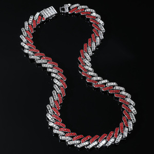 New Product Personalized <b>Red</b> Rhinestone Cuban Link Chain Hip Hop Style Double Color Men's Chain <b>Bracelet</b> Wholesale Jewelry - Product Image 4