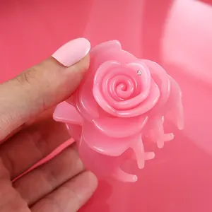personalized pink rose acetate hair claw clips large flower claw hair clip for woman