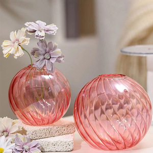 Sur Mesure Coloré <span class=keywords><strong>Plat</strong></span> <span class=keywords><strong>Rond</strong></span> Spirale Verre Orb Globe Sphère Boule <span class=keywords><strong>Vase</strong></span> À Fleurs pour Table Centre De Table Décoration De Ferme - Product Image 1