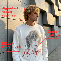 T-shirt thermique blanc à col rond surdimensionné en coton épais avec impression graphique DTG personnalisée, tricot gaufré, manches longues, lavable à l'acide pour homme