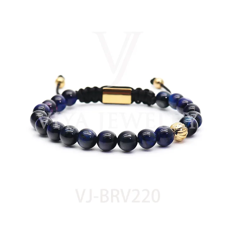 Pulsera de cuentas de piedra Natural, Ojo de Tigre azul, logotipo personalizado, envío gratis