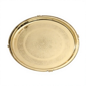 White & Gold Charger Plate at Lowest Price Metal <b>Dinner</b> Plate Rounded Food Server Charger Plates Dish <b>Tray</b> Kitchenware - Product Image 1