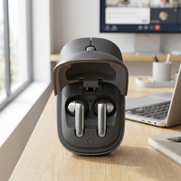 Mouse Nirkabel dengan Earbud Terintegrasi, Kotak Pengisian Daya, Mouse Komputer Optik Ergonomis untuk Rapat Online dan Penggunaan Kantor