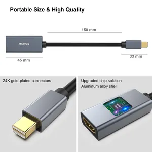 BENFEI Mini DisplayPort To HDMI Adapter Thunderbolt 2 To HDMI Adapter Gold-Plated Connectors Aluminium Case