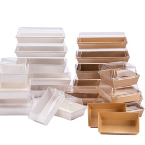 Envases rectangulares desechables de papel kraft para alimentos con tapas de plástico para comida para llevar - Product Image 1