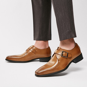 Zapatos de Vestir Monk Strap con Punta Puntiaguda, Cierre de Hebilla, Parte Superior de Cuero Genuino, Suela de Goma, para Cualquier Ocasión, Todas las Temporadas, Envío Directo - Product Image 2