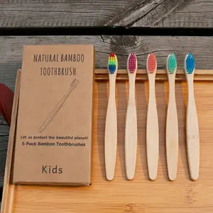 Toptan çocuk organik biyobozunur kıl özel logo çocuklar bambu diş fırçası