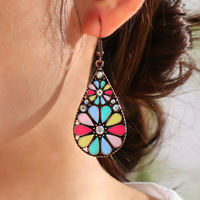 Anting-anting menjuntai jenis bunga matahari tetes air Bohemia anting-anting perhiasan Vintage Aloi banyak warna grosir