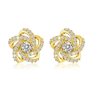 Boucles d'oreilles à fleurs en or rose, en argent 925 plaqué Rhodium, serties de cristaux, bijoux de mariage pour femmes, romantiques - Product Image 4