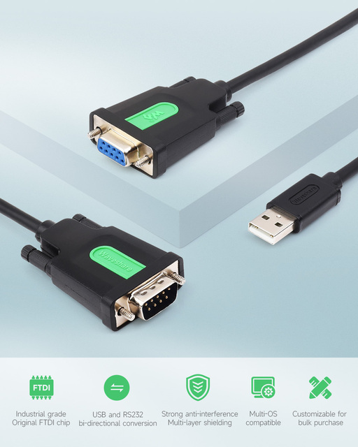 Waveshare USB-TO-RS232-Male-Cable-SKU-26010 ,Industrial USB To RS232 Serial Adapter Cable, USB Type A To DB9