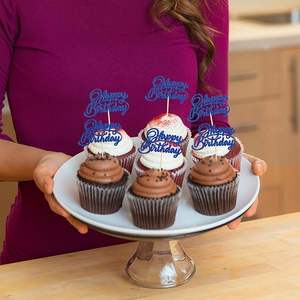 Adornos para Cupcakes de Cumpleaños, Color Azul Oscuro con Brillantina, Decoraciones para Pasteles de Fiesta para Celebrar Cumpleaños - Product Image 5