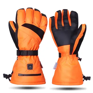 Sarung tangan kerja hangat Ski olahraga luar ruangan, sarung tangan kulit oranye tahan air layar sentuh 3 tingkat kontrol suhu
