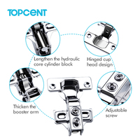 Charnières de porte de placard à bras court en acier inoxydable Topcent 5/8 pouce, charnières à fermeture douce pour cadre de façade