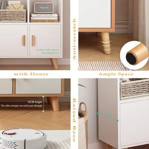 Estantería Esquinera Moderna de Madera con <span class=keywords><strong>8</strong></span> Cubos, <span class=keywords><strong>Patas</strong></span> de Madera Maciza, Estantes con Puertas, Mueble de Almacenamiento Bajo de 2 Niveles - Product Image 3