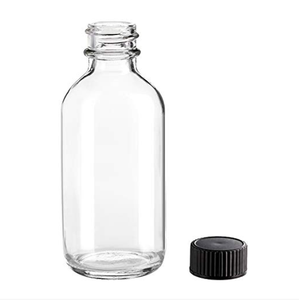 2 oz <strong>Small</strong> Clear <strong>Glass</strong> <strong>Bottles</strong>, Boston Round Sample <strong>Bottles</strong> with Black Poly Cone Cap for Potion, Juice, Ginger Shots, Oils - Product Image 2