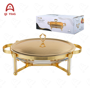 Nuevo lujo 3L servir platos de frotamiento <span class=keywords><strong>Buffet</strong></span> vidrio y acero inoxidable colgante calentador de alimentos Cheffing Catering plato fábrica - Product Image 3