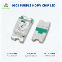 LED SMD 0603 Violette 3V 5mA 0.06W, puce de couleur UV pour détecteur de devises et appareil de laboratoire