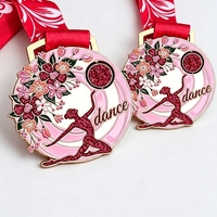 Medallas de Oro 3D Personalizadas para Gimnasia Rítmica y Fisicoculturismo, con Diseño de Flor Rosa y Brillantina Roja, para Danza y Carreras