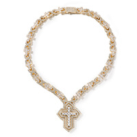 Collier Croix Iced Out Chaîne Tennis Pierres Pavées Hip Hop Or Argent Rose 20 22 24 Pouces