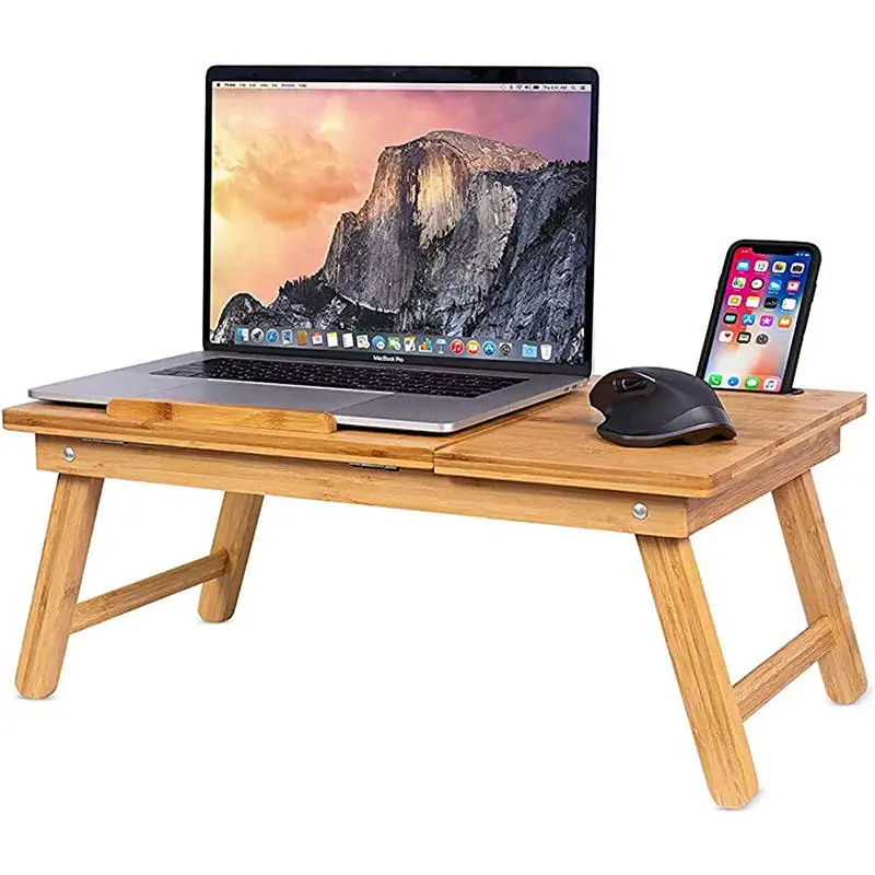 Factory Bamboo Laptop Desk Verstellbarer tragbarer Frühstücks-Serviert ablett Multifunktion tisch mit kippbarer Schublade