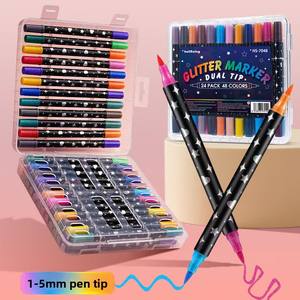 Vente en gros 24 pièces surligneur clignotant bicolore stylo marqueur scintillant à double tête pour étudiants ensemble <span class=keywords><strong>de</strong></span> fournitures scolaires - Product Image 2