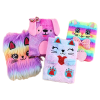 Carnet en peluche mignon chat, lapin, renard pour filles, avec pendentif Kawaii, carnet à poils, agenda quotidien, journal, bloc-notes, papeterie