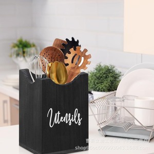 Caja de Almacenamiento de Escritorio de Madera Maciza, Negra, Rectangular, Organizador de Utensilios de Cocina, Tipo Vertical, Multifuncional - Product Image 1