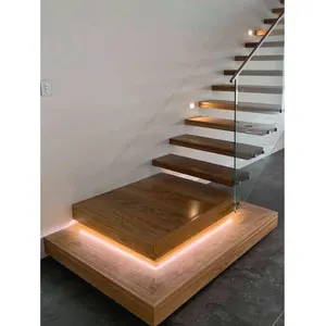 현대 디자인 나무 계단 아파트 사용을위한 플로팅 우드 접이식 계단을 구축