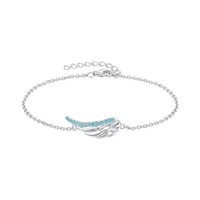 Bracelet Bohème en Argent S925 Aile d'Ange, Bracelet en Argent Sterling avec Zircon Bleu et Plume