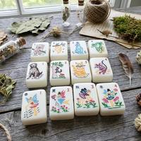 Ensemble de Mahjong Américain de Luxe Thème Nature Sauvage Katherine Hartman, Tuiles Blanches en Porcelaine, Boutique
