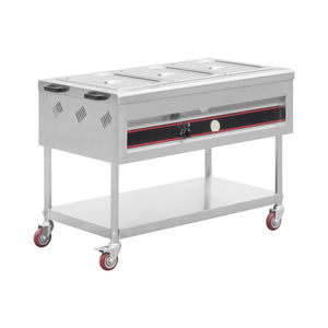 Équipement pour aliments chauds pour cuisine de restaurant Bain-marie à gaz autoportant à 4 casseroles avec récipients et protège-éternuements en verre - Product Image 3