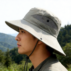 Chapeau de pêcheur en polyester respirant et coupe-vent pour homme, réglable avec bouton, idéal pour la pêche estivale, la randonnée en extérieur, protection solaire UV pour le visage - Product Image 1