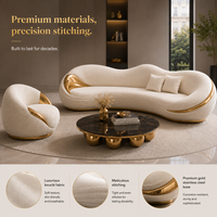 Canapé Bouclé Crème Capitonnée Courbe Moderne en Tissu Blanc pour Salon, Appartement, Mobilier Semi-circulaire, Ensemble de Canapés pour Hôtels