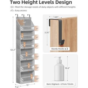 Storage Maniac Over The Door Organizer 6 Shelf Hanging Storage With 14 Mesh Pockets Grey Closet Rack For Neatening And Storage - Product Image 3
