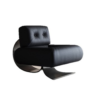 Sillón Alta Lounge de Cuero Negro con Diseño Acolchado, Sillón Moderno para Sala de Estar - Product Image 5