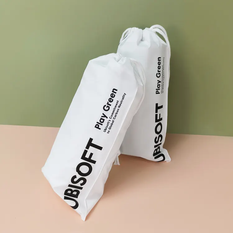Grosir tas putih kustom cetak Logo kantung serut kemasan hadiah tas kemasan kosmetik