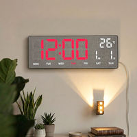 Elektrische Plastik 15 Zoll Strukturierte LED Digitale Wanduhr mit Fernbedienung Kalender Temperaturanzeige Nachtlicht Timer für Wohnzimmer