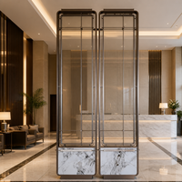 Luxury Bronze Marble Glass Screen Room Divider Sliding Partition Art Deco Style Custom for Hotel Office