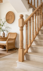 Poteau d'escalier classique en bois massif avec embout sphérique, balustre pour garde-corps domestique, fournisseur en gros, fabricant sur mesure, intérieur - Product Image 5