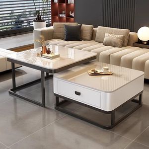 Mesa de Centro de Lujo a Precio Accesible, Moderna y Minimalista para Sala de Estar, Mesa de Centro Cuadrada con Tapa de Piedra/Vidrio, Superventas - Product Image 2