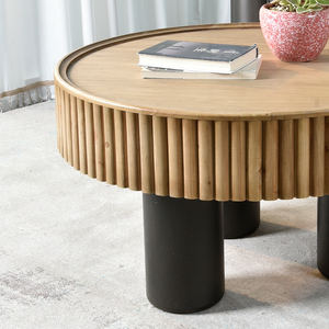 Mesa de Centro Redonda de Madera Tallada de Estilo Rústico para Sala de Estar, Estilo Pastoral, con 3 Patas - Product Image 6