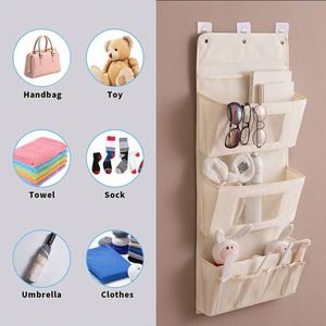 Over the Door Hanging Foldable Square Linen Modern 3-Pocket Wardrobe <b>Storage</b> Bag Drawer for Bedroom <b>Clothes</b> Toys Organizer - Product Image 3