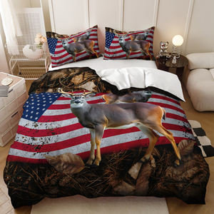 Vente directe d'usine, housse de <span class=keywords><strong>couette</strong></span> et taie d'oreiller en fibre de polyester 100% imprimée numériquement en 3D, 500TC, style américain, <span class=keywords><strong>cerf</strong></span> sauvage - Product Image 3