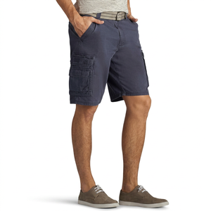 Shorts cargo en denim bleu marine pour homme, taille mi-haute, respirants, style décontracté d'été avec poches, tissu en coton tissé - Product Image 1